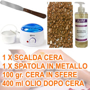 Trade Shop - Kit Depilazione Brasiliana Scalda Cera Spatola Olio Sfere Perle Ceretta Indolore -