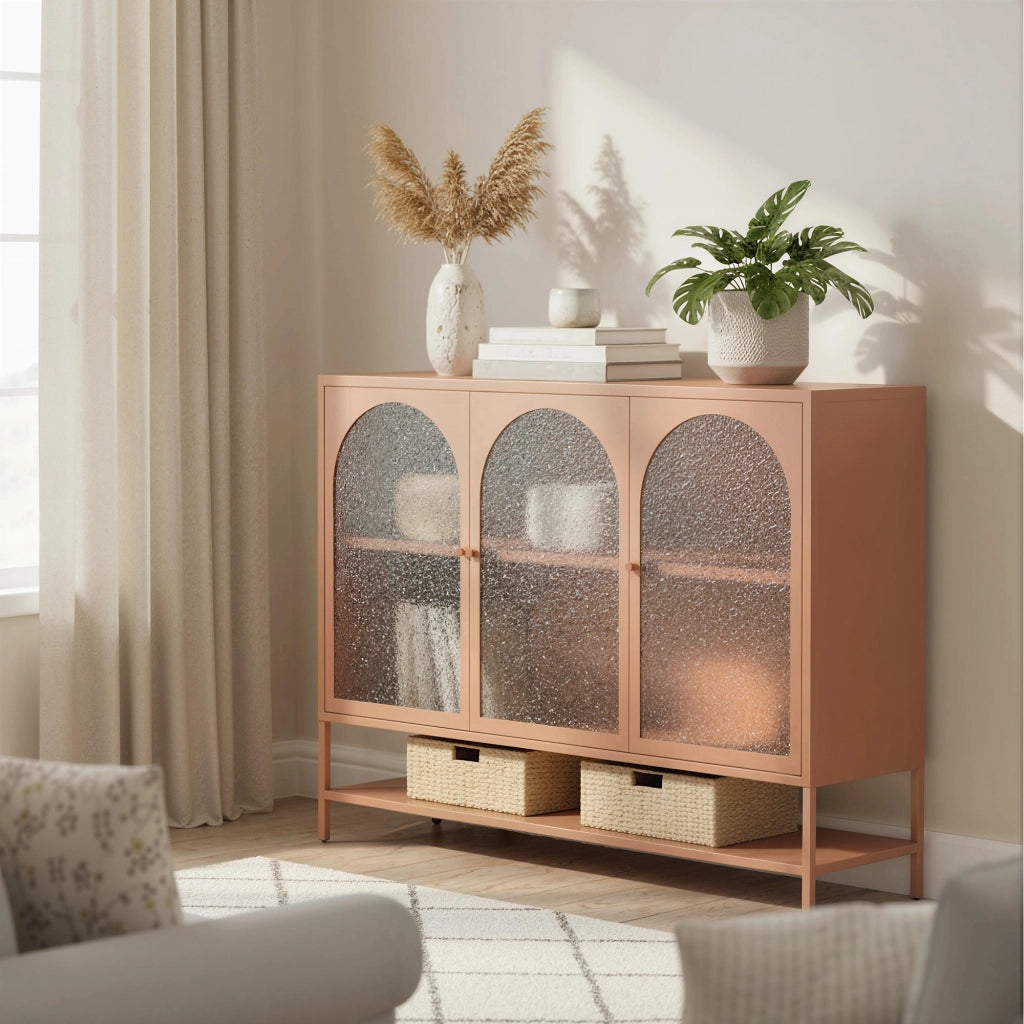 Credenza con ante vetrate ¨C zephmum ¨C 140x40x105 cm, colore ruggine