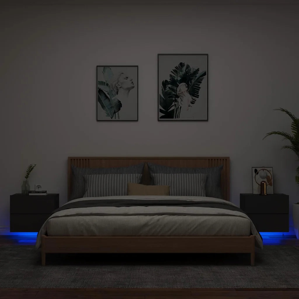Comodini a Parete con Luci LED 2 pz Nericod mxl 132933
