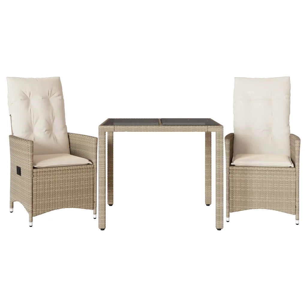Set da BistrÃ² 3 pz con Cuscini Beige in Polyrattan