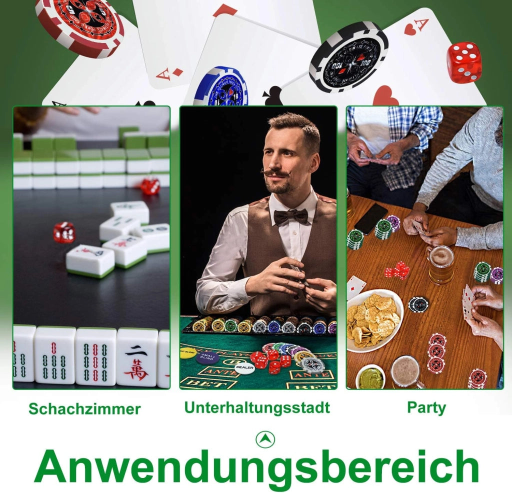 Set da poker da poker da 500 chip, con 500 chip da poker laser, 2 pazzi da poker, 3 bottoni per dealer e 5 dadi con valigetta in alluminio, nero