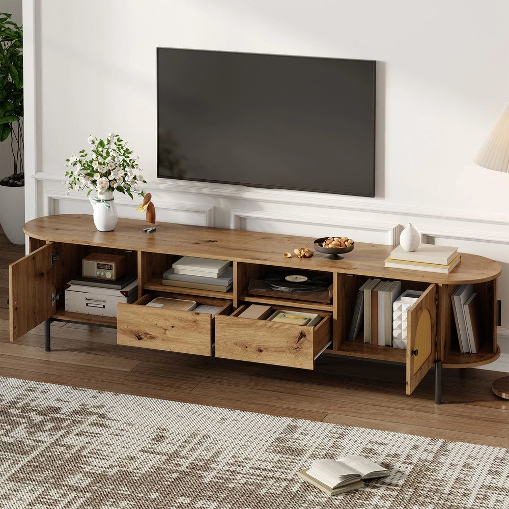 Set Tavolino da Salotto 3 Pezzi ¨C MINIMAL ¨C Legno, Metallo, Effetto Rattan