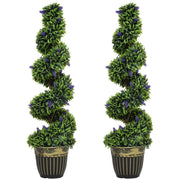 Set 2 Piante Atificiali di Bosso a Spirale Resistente UV con Lavanda  Alte 115 cm Verde e Blu