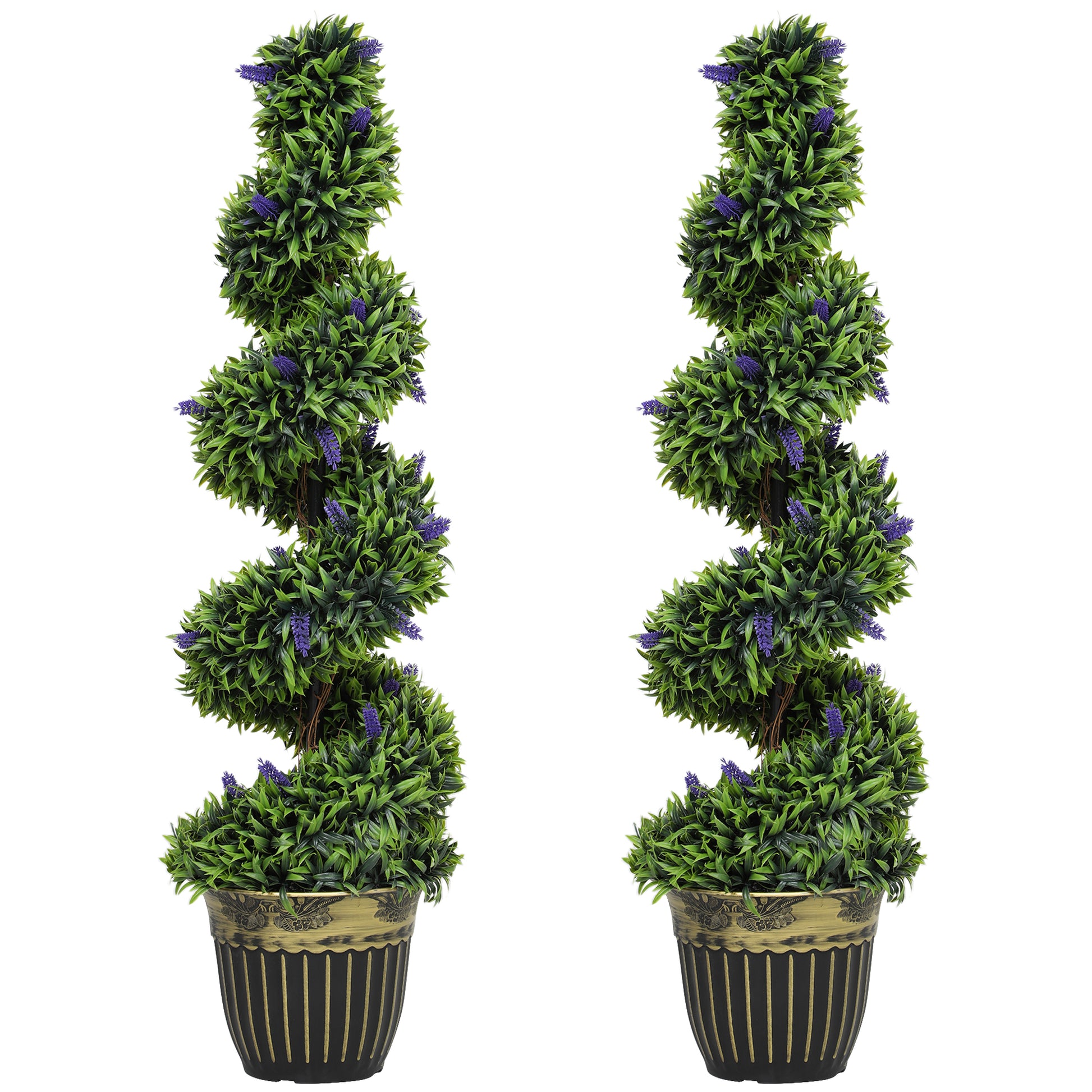 Set 2 Piante Atificiali di Bosso a Spirale Resistente UV con Lavanda  Alte 115 cm Verde e Blu