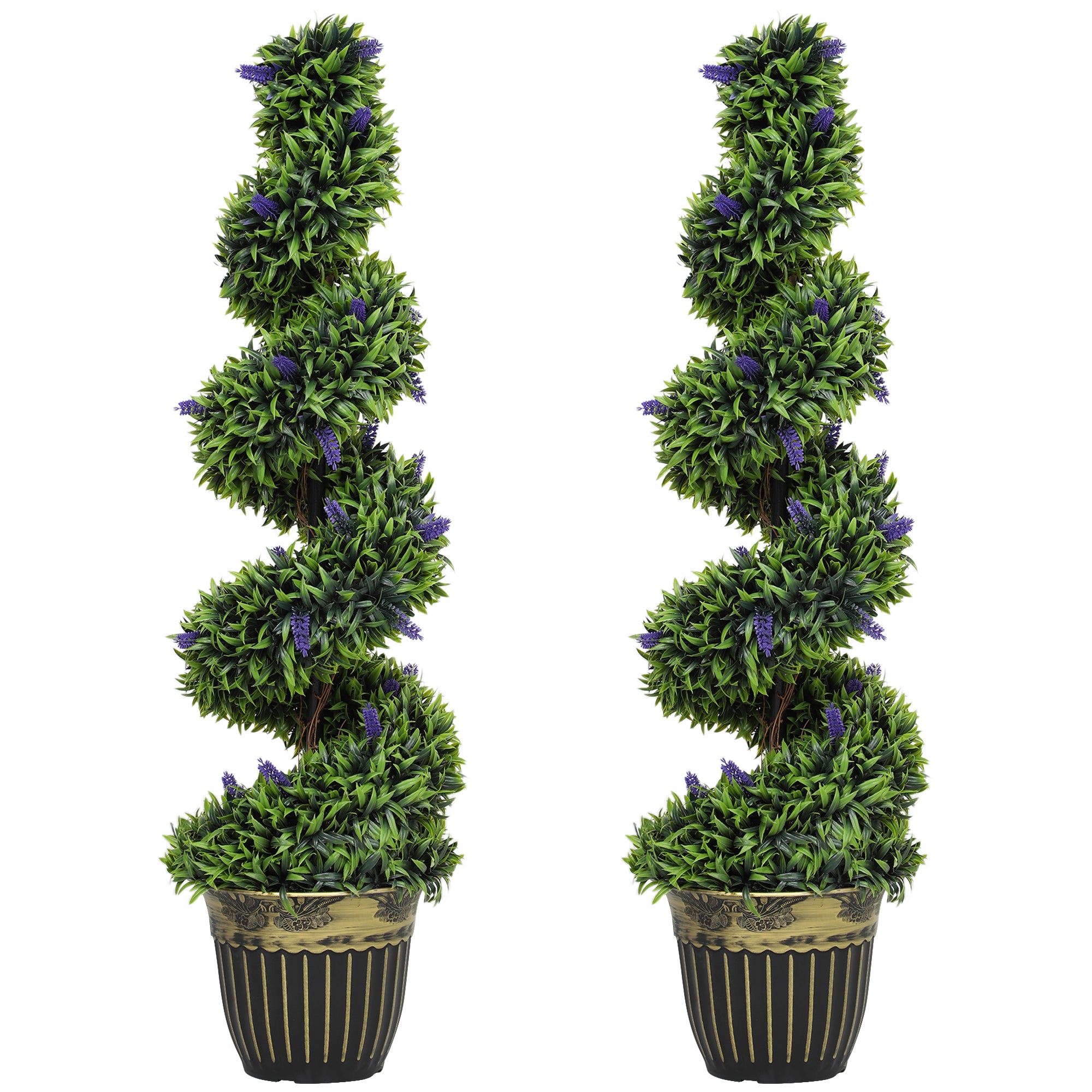 Set 2 Piante Atificiali di Bosso a Spirale Resistente UV con Lavanda  Alte 115 cm Verde e Blu