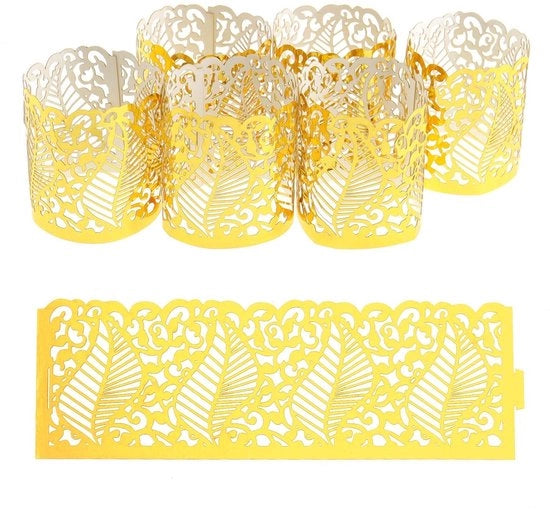 Illuminabili per Tavolo - 50 Pezzi - Carta Oro - Moderno - Candelabro LED - Diametro Interno 3,8 cm - Foglie di Legno - Candelotti per Tavolo