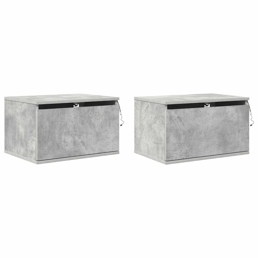 Comodini a Parete con Luci LED 2 pz Grigio Cementocod mxl 108965