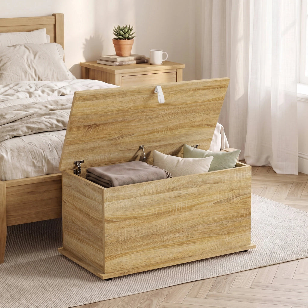 Coffre de rangement Couvercle Rabattable 80x40x45 cm Bois Naturel