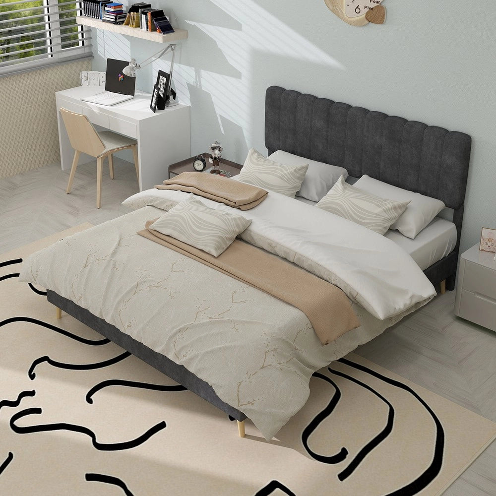 Letto imbottito con testiera ¨C Minimal ¨C grigio velluto 140x200 cm