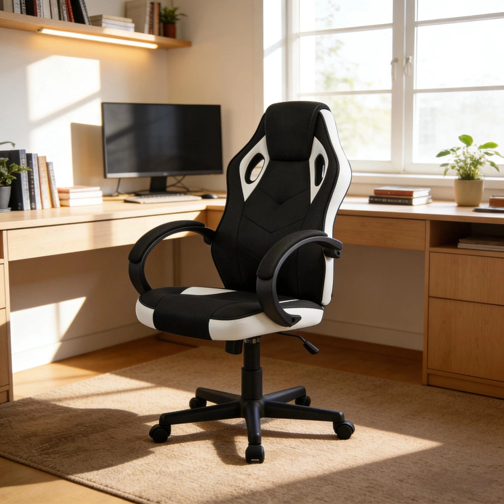 SEDIA DA UFFICIO ergonomica regolabile 44-54 cm in rete e PU nero/bianco
