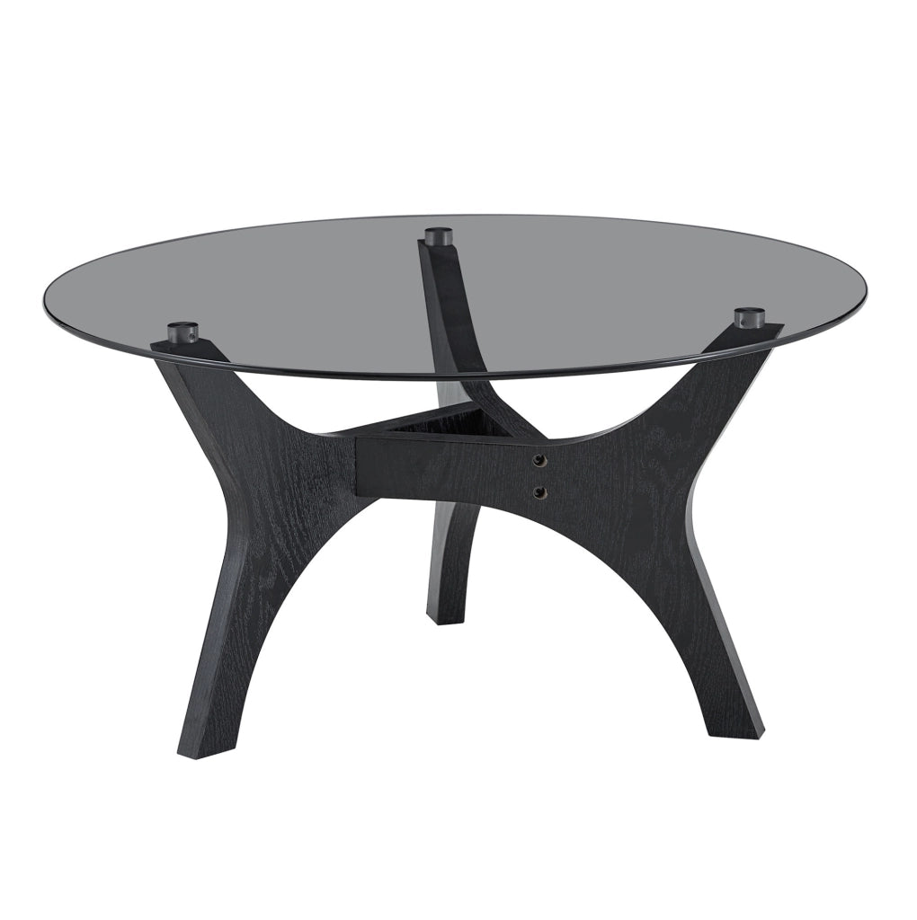 Tavolino rotondo in vetro e MDF nero Ø80 cm
