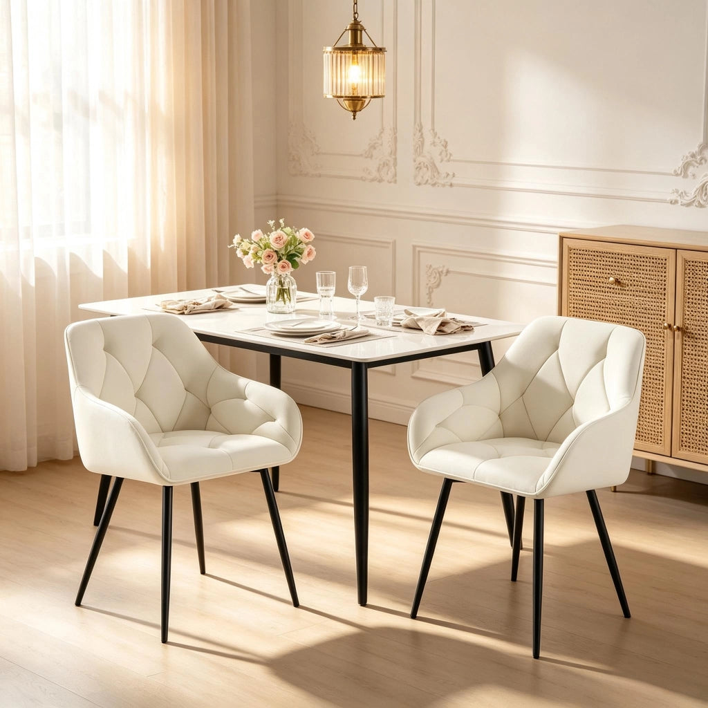 SEDIA Set da 2 pezzi 45,5x45x83,5 cm Velluto Crema Metallo