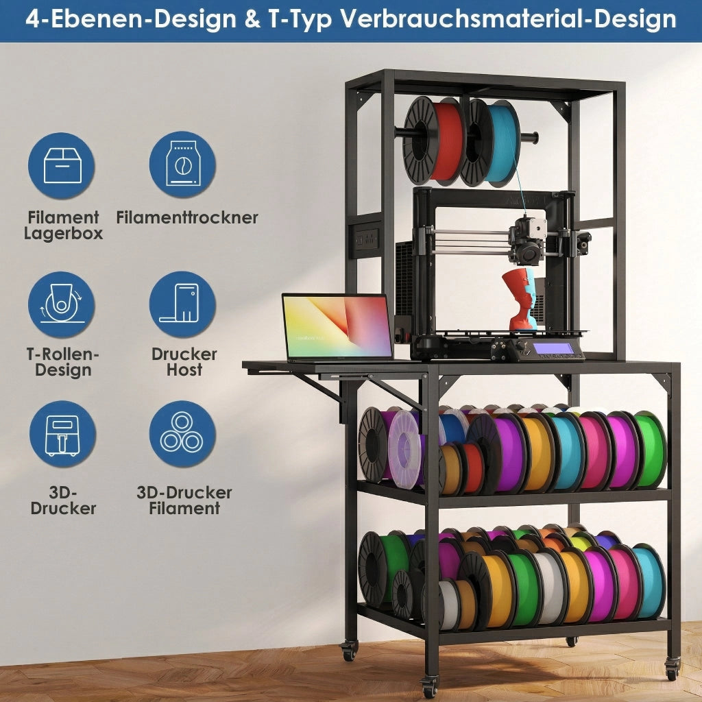 Supporto per Stampante 3D con Ripiano Filamento e Ruote ¨C MINIMAL ¨C Piano di Lavoro T