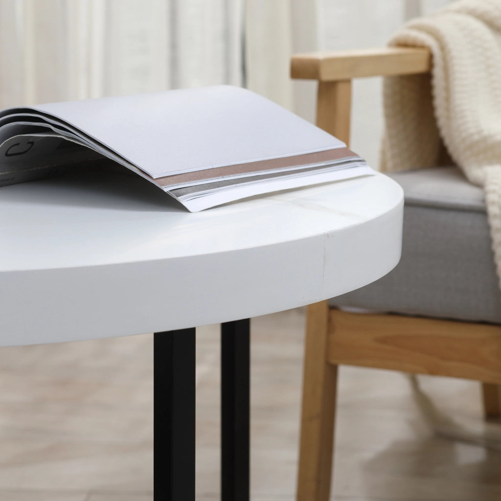 Tavolino da caffe' rotondo con piano effetto marmo e gambe metallo ¨C Zephmum ¨C Bianco 80x80x45 cm