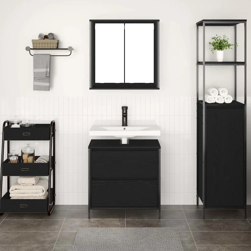 vidaXL Set Mobili da Bagno 2 pz Rovere Nero in Legno Multistrato