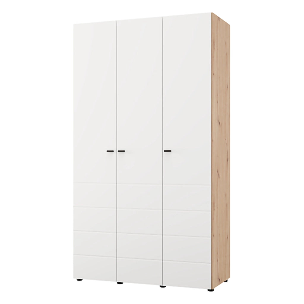 Armadio Camera da Letto Ronco, Guardaroba 3 Ante Appendiabiti, 117x52 cm Bianco Opaco