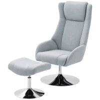 Poltrona Imbottita Girevole con Poggiapiedi, Reclinabile, 84x68x118 cm, Grigio
