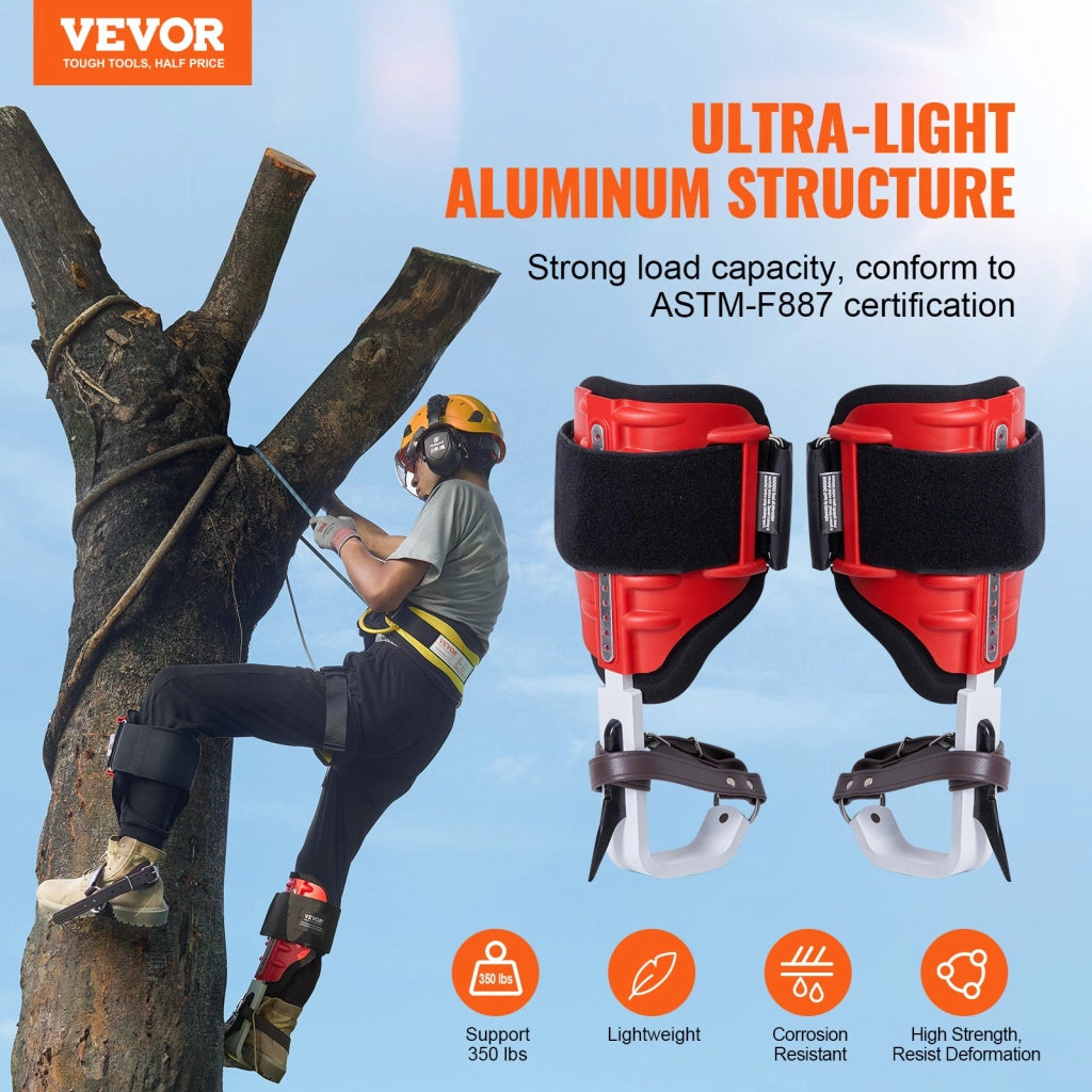 1 Paio Speroni per Arrampicata su Alberi in Alluminio Rosso, Regolabile 374,65-533,4 mm, Portata 158,75 kg ROPE-G-002 per Arboricoltura