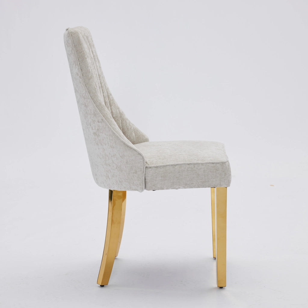 Sedie da Pranzo Imbottite in Tessuto Velluto ¨C MINIMAL ¨C Gambe Dorate, Beige, Set di 2