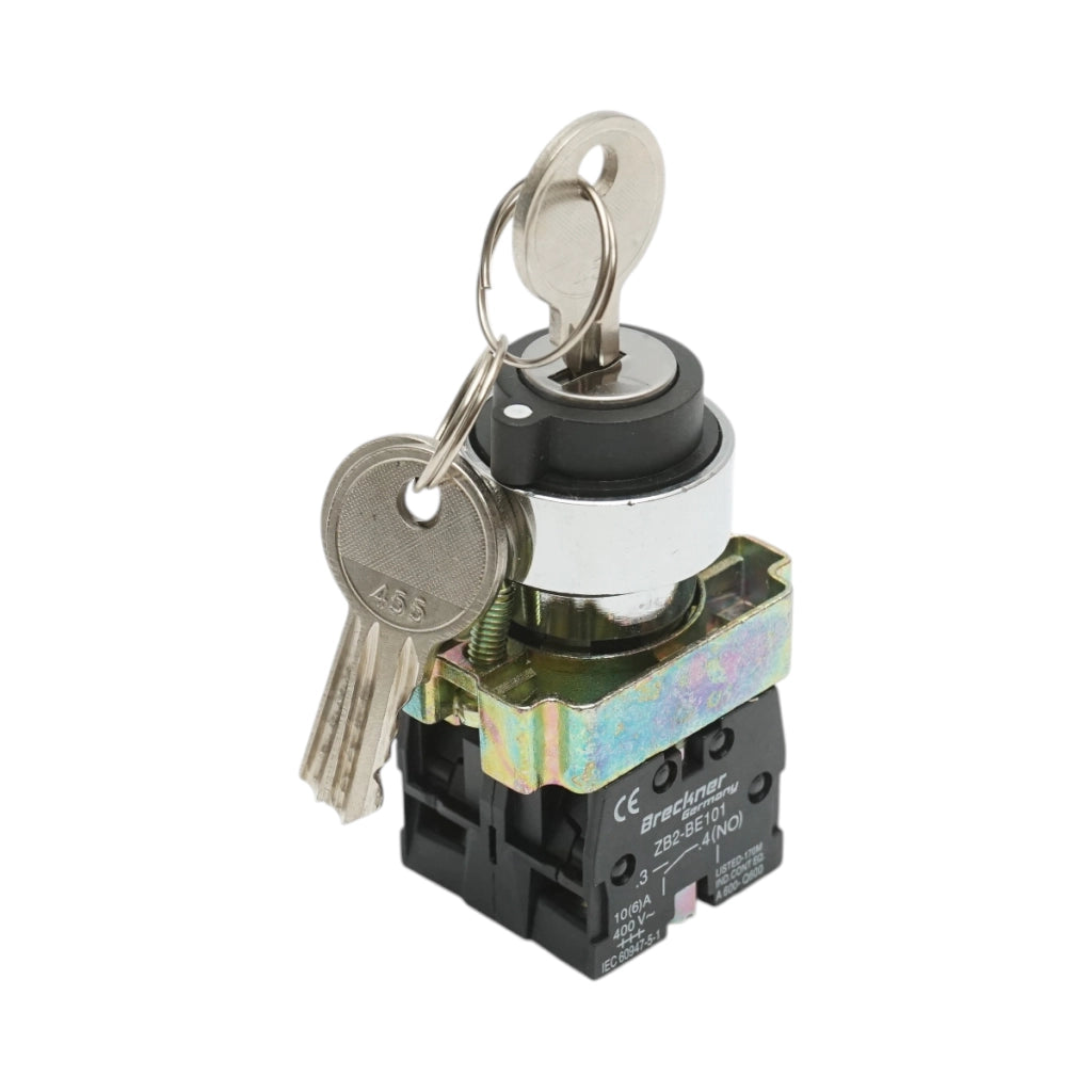 Selettore a 3 posizioni con blocco e chiave 2NO, 400V/10A, LAY5-BG53 Breckner Germany