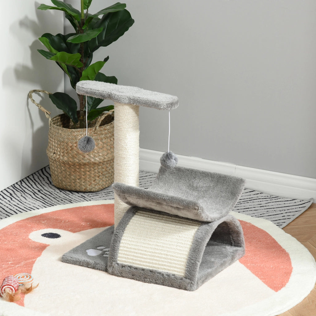 Albero tiragraffi per gatti con tunnel e palla ¨C zephmum ¨C grigio chiaro 43 cm