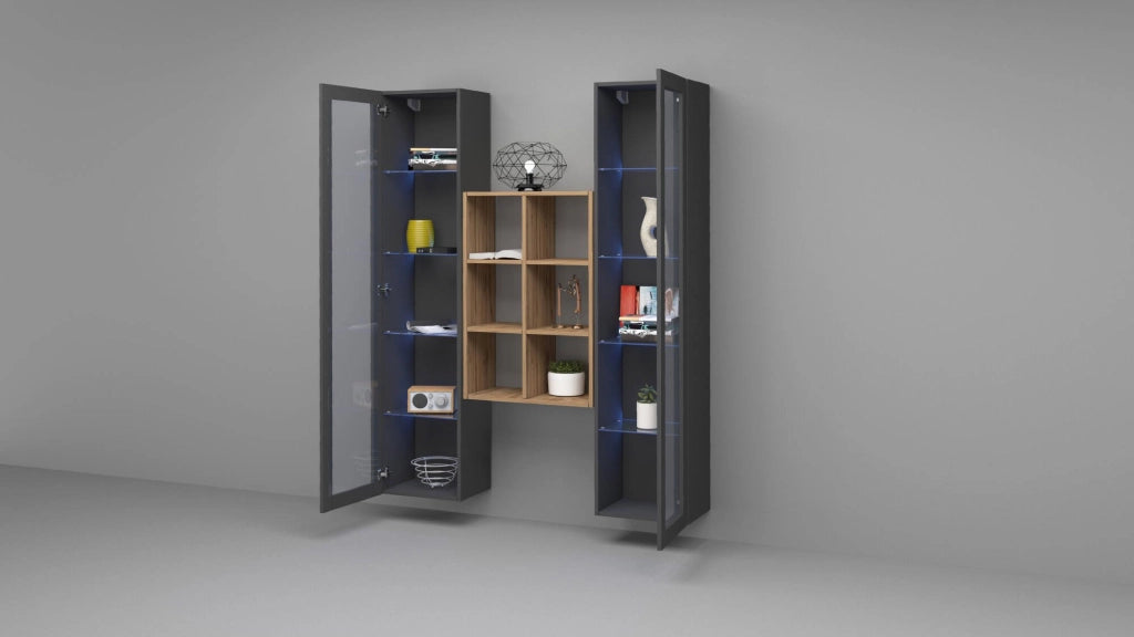 Mobile Espositore Fulvio, Vetrina 12 Ripiani Made in Italy, 30x40x180h cm Nero Antracite