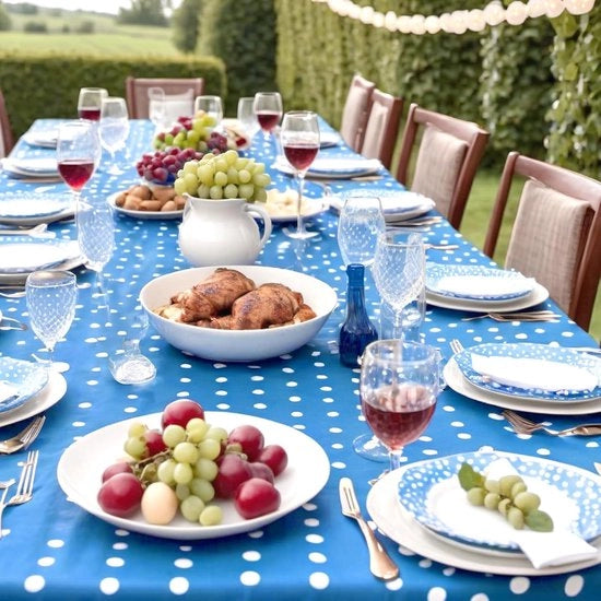 Tavolo da pranzo rettangolare con righe bianche in plastica 137 x 274 cm - per matrimonio, compleanno, festa di benvenuto per bambino, festa, picnic, decorazione di casa e tavolo da pranzo