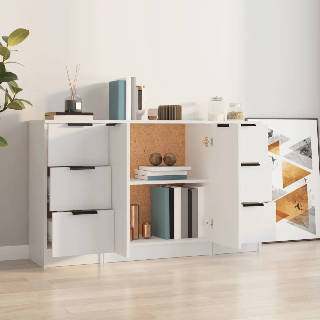 Credenze 3 pz | Madia | Buffet da pranzo | Armadio da pranzo Bianco in Legno Multistrato