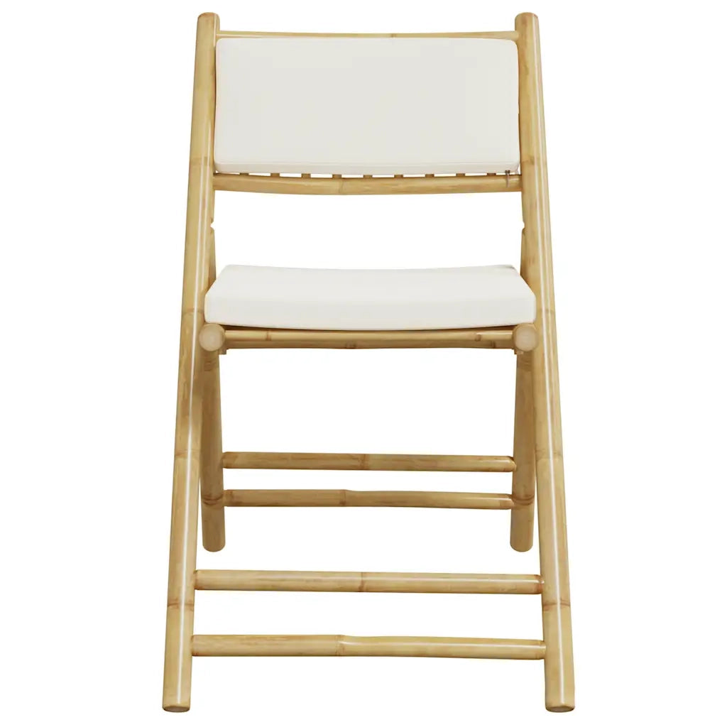 Set da Bistrot Pieghevole 3 pz | Set Salotto da Giardino Cuscini Bianco Crema in Bamb¨´