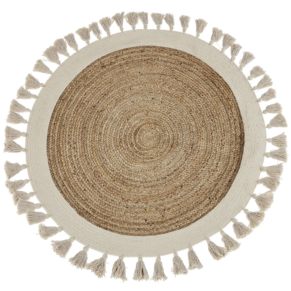 Tappeto beige chiaro rotondo 120 cm boho rustico iuta naturale decorativo soggiorno camera da letto sala da pranzo
