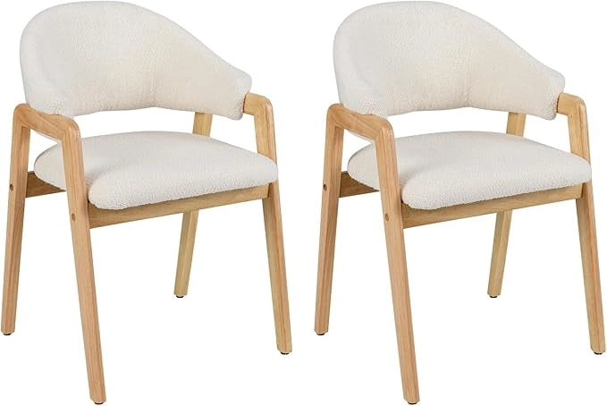 Set di 2 Sedie da Pranzo, Sedia da Cucina con Seduta Imbottita e Schienale Curvo Ergonomico, Bracciolo Confortevole e Piedini Regolabili, Poltrona in Legno per Sala da Pranzo