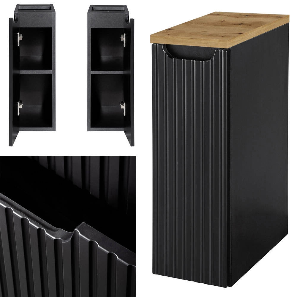 Armadietto Pensile NEWPORT con Anta e Ripiano 20x60x40 cm - Nero/Effetto Rovere [en.casa]