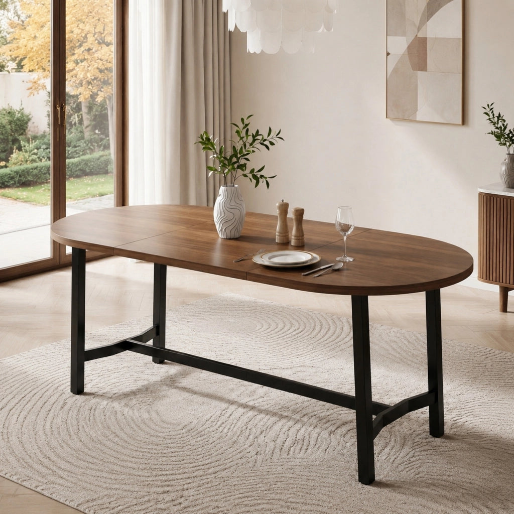 Tavolo da pranzo 180×80 cm in MDF noce con gambe in ferro