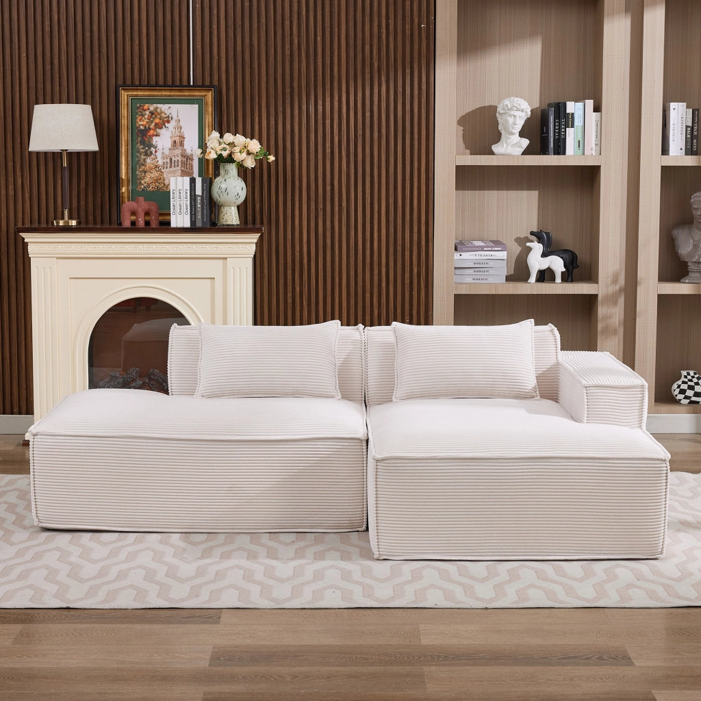 Divano compatto in poliestere con seduta elastica e 2 cuscini per piccoli spazi casa e ufficio beige 235 cm
