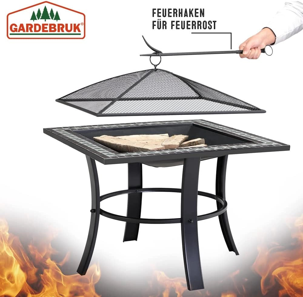 ® Braciere Quadrato da Esterno Mosaico in Acciaio 76x76cm Parascintille Camino da Giardino Stufa Caminetto Patio