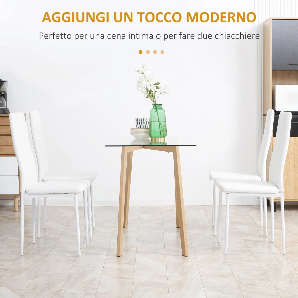 EasyComfort Set di 4 Sedie da Pranzo con Schienale Alto in Finta Pelle e Acciaio, 41x50x97cm, Bianco