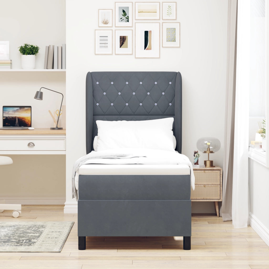 Letto a Doghe con Materasso  Grigio Scuro 80x200 cm Velluto