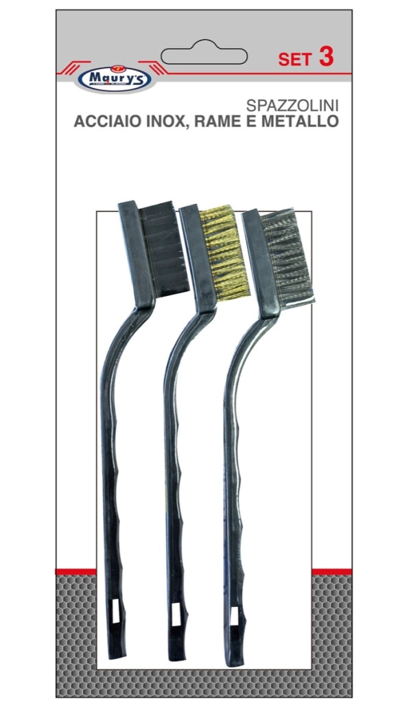 MAURY'S SET 3 SPAZZOLE CON SETOLE IN METALLO, ACCIAIO INOX E RAME
