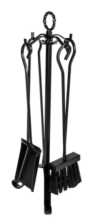 Trespolo per Attrezzi Camino Modello Basic Anello con Paletta Scopino Attizzino e Pinza 20x20x55 cm in Ferro Verniciato