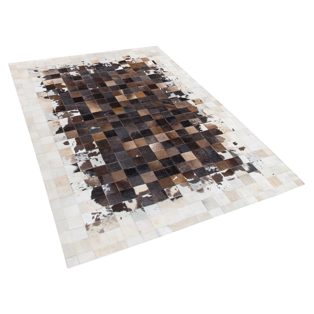 Tappeto Marrone con Pelle Beige 140 x 200 cm Moderno Patchwork Pelle Bovina Artigianale