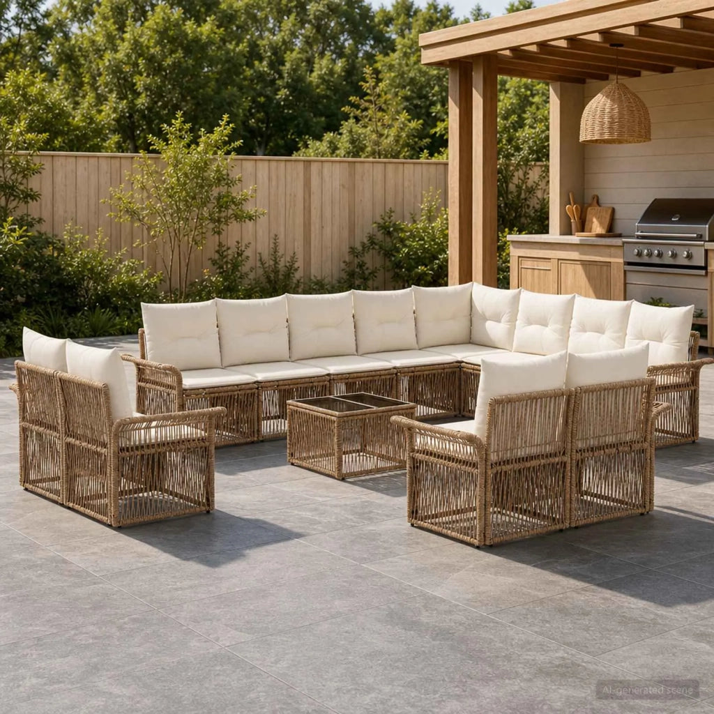 Set Divano da Giardino 13 pz Beige e Bianco Crema polyrattan 3435009