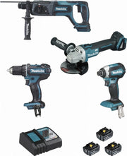 ENSEMBLE DE 4 MACHINES MAKITA 18 V LI-ION 5 AH (DGA504 + DDF482 + DHR241 + DTD153) - DLX4080TX1