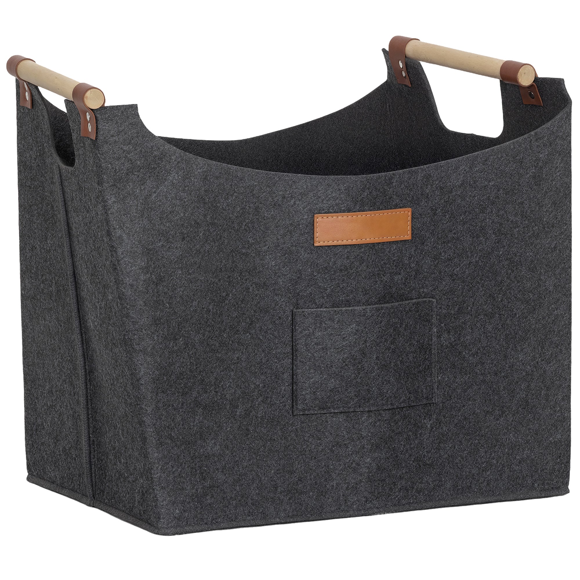 Borsa Portalegna da Interno con Manici in Legno 45x32x40 cm in Feltro Grigio Scuro