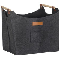 Borsa Portalegna da Interno con Manici in Legno 45x32x40 cm in Feltro Grigio Scuro