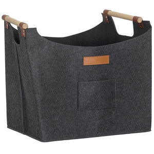 Borsa Portalegna da Interno con Manici in Legno 45x32x40 cm in Feltro Grigio Scuro
