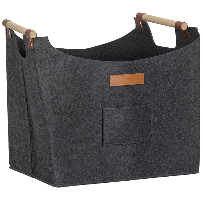 Borsa Portalegna da Interno con Manici in Legno 45x32x40 cm in Feltro Grigio Scuro