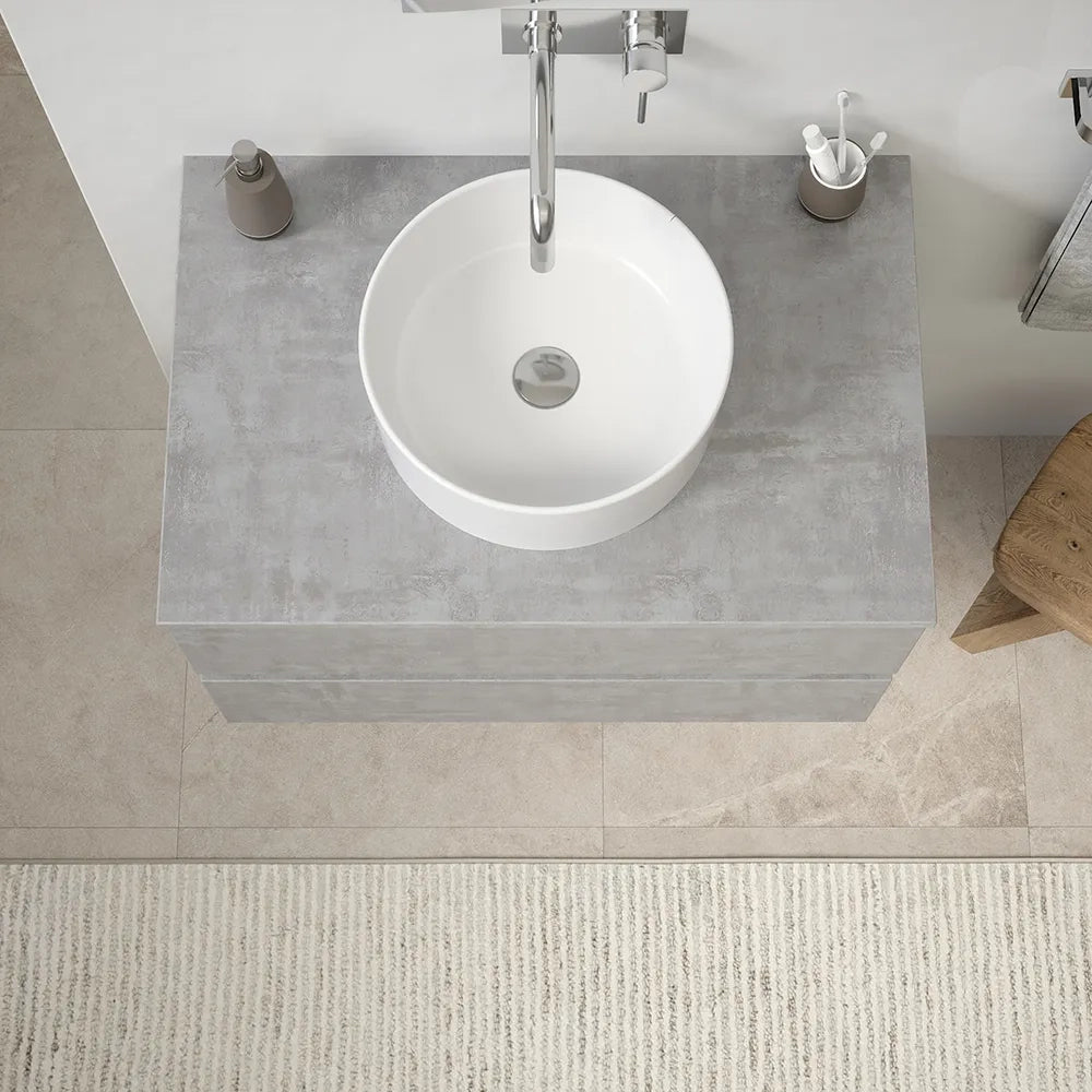 Mobile da bagno sospeso 80 cm effetto cemento chiaro con top | Yili