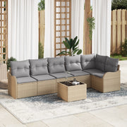 Set Divano da Giardino 7 Pezzi con Cuscini Nero Polyrattan
