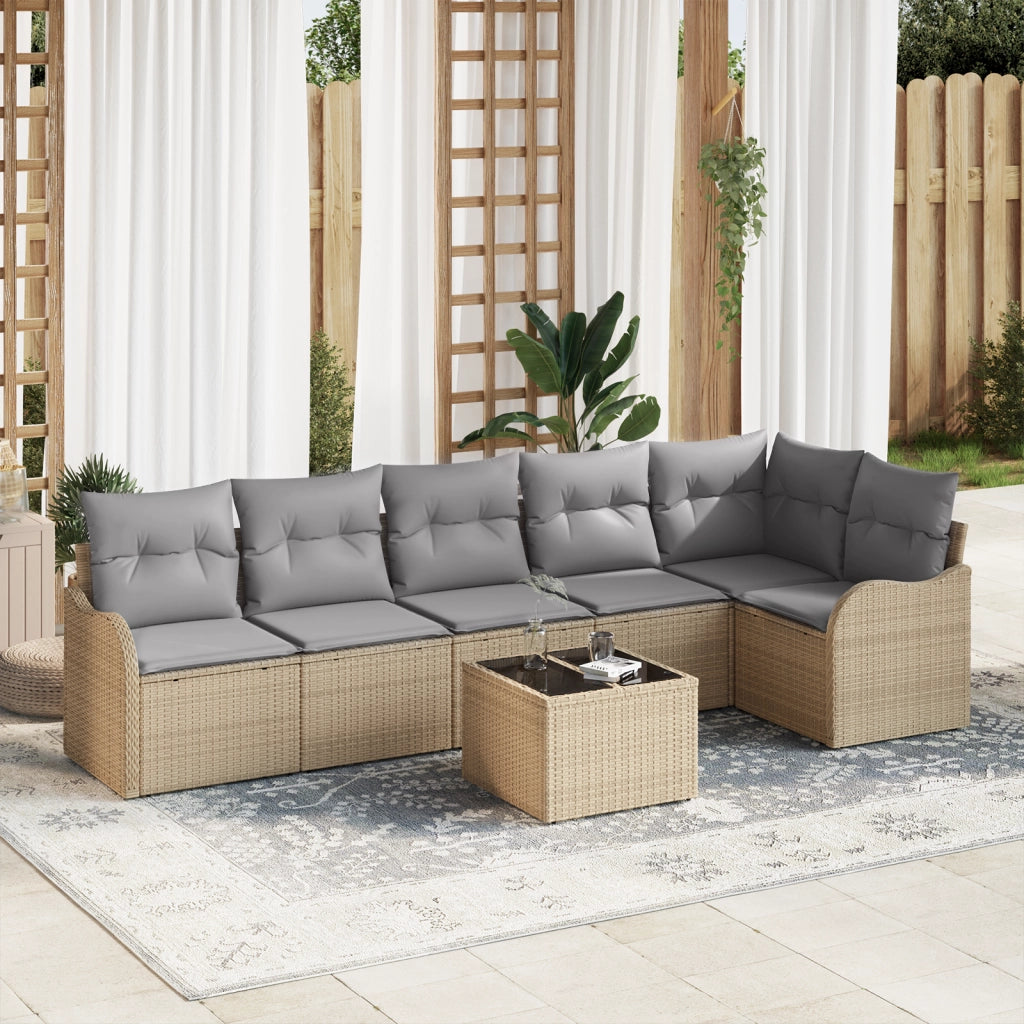 Set Divano da Giardino 7 Pezzi con Cuscini Nero Polyrattan