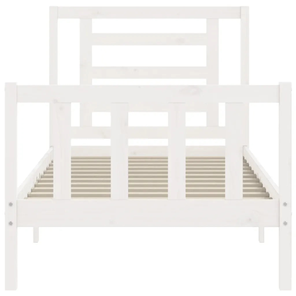 Giroletto con Testiera-Struttura Letto con testiera Bianco Single in Legno Massello 890725